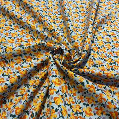 Deadstock Light Blue Daffodil Floral Cotton