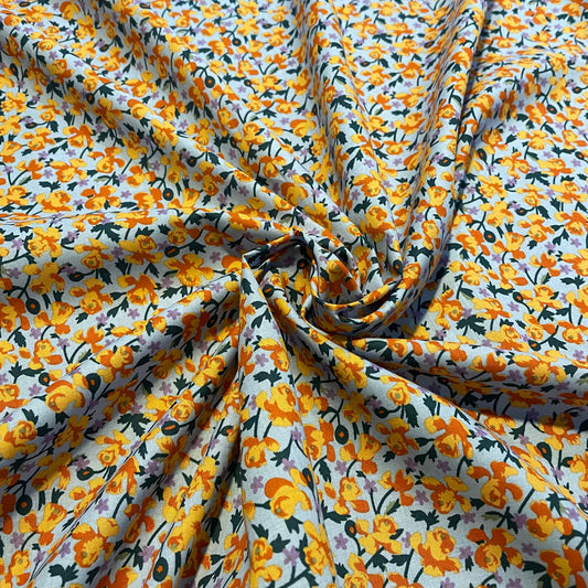 Deadstock Light Blue Daffodil Floral Cotton