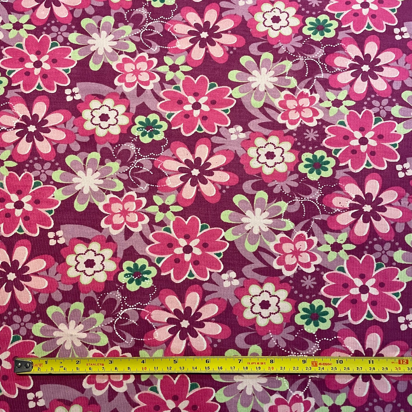 Deadstock Pink and Green Groovy Floral Needlecord