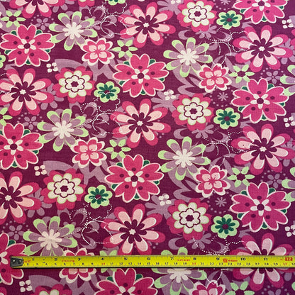 Deadstock Pink and Green Groovy Floral Needlecord
