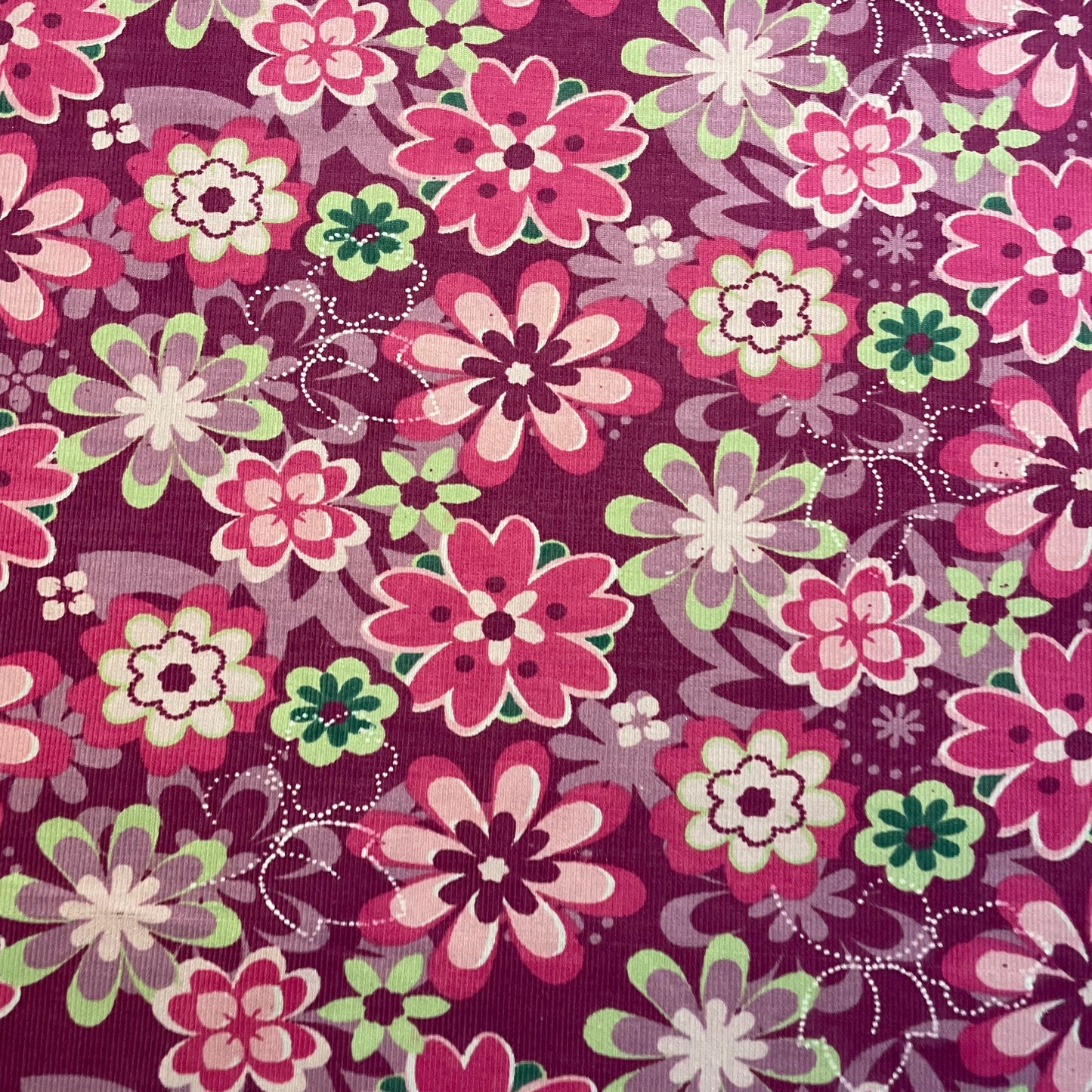 Deadstock Pink and Green Groovy Floral Needlecord