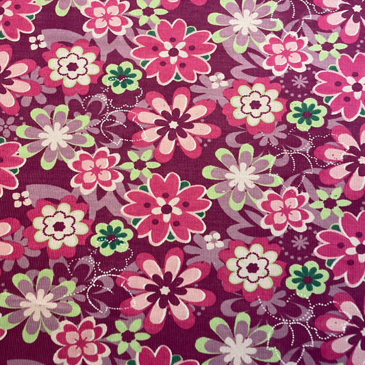 Deadstock Pink and Green Groovy Floral Needlecord