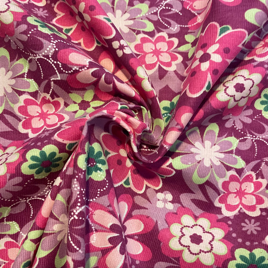 Deadstock Pink and Green Groovy Floral Needlecord