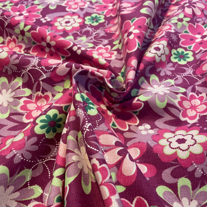Deadstock Pink and Green Groovy Floral Needlecord