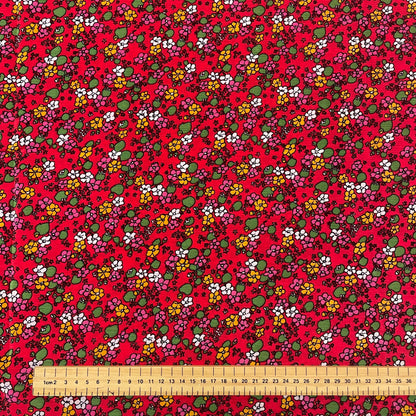 Floral Red Crinkle Polyester Crepe Deadstock Fabric