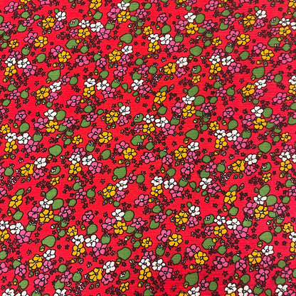 Floral Red Crinkle Polyester Crepe Deadstock Fabric