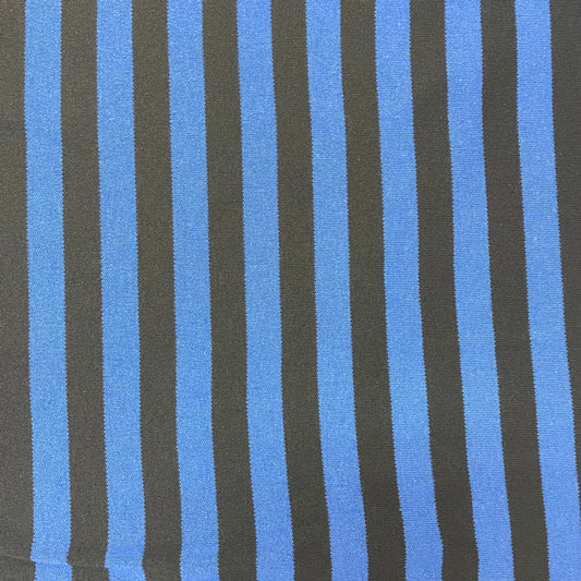Black & Blue Striped Fleece Jersey Deadstock Fabric