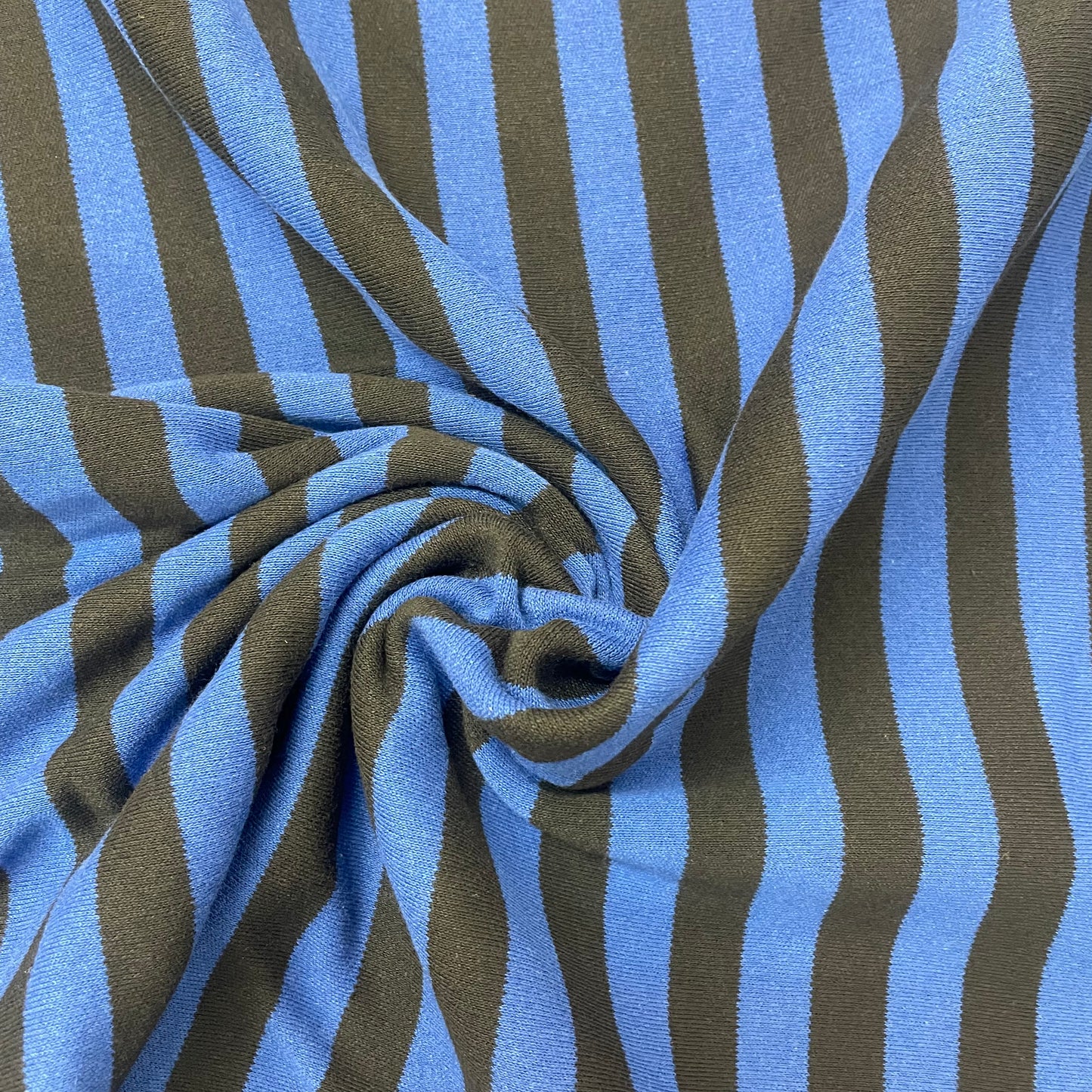 Black & Blue Striped Fleece Jersey Deadstock Fabric