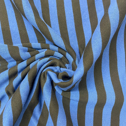 Black & Blue Striped Fleece Jersey Deadstock Fabric