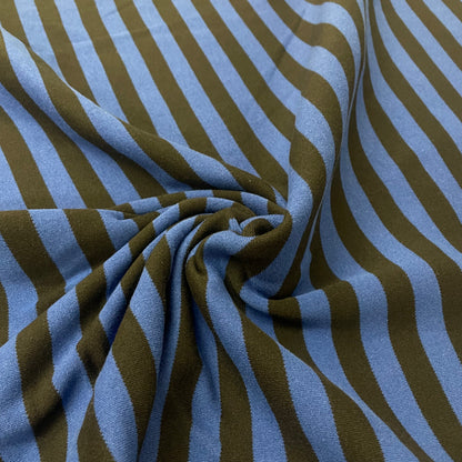 Black & Blue Striped Fleece Jersey Deadstock Fabric