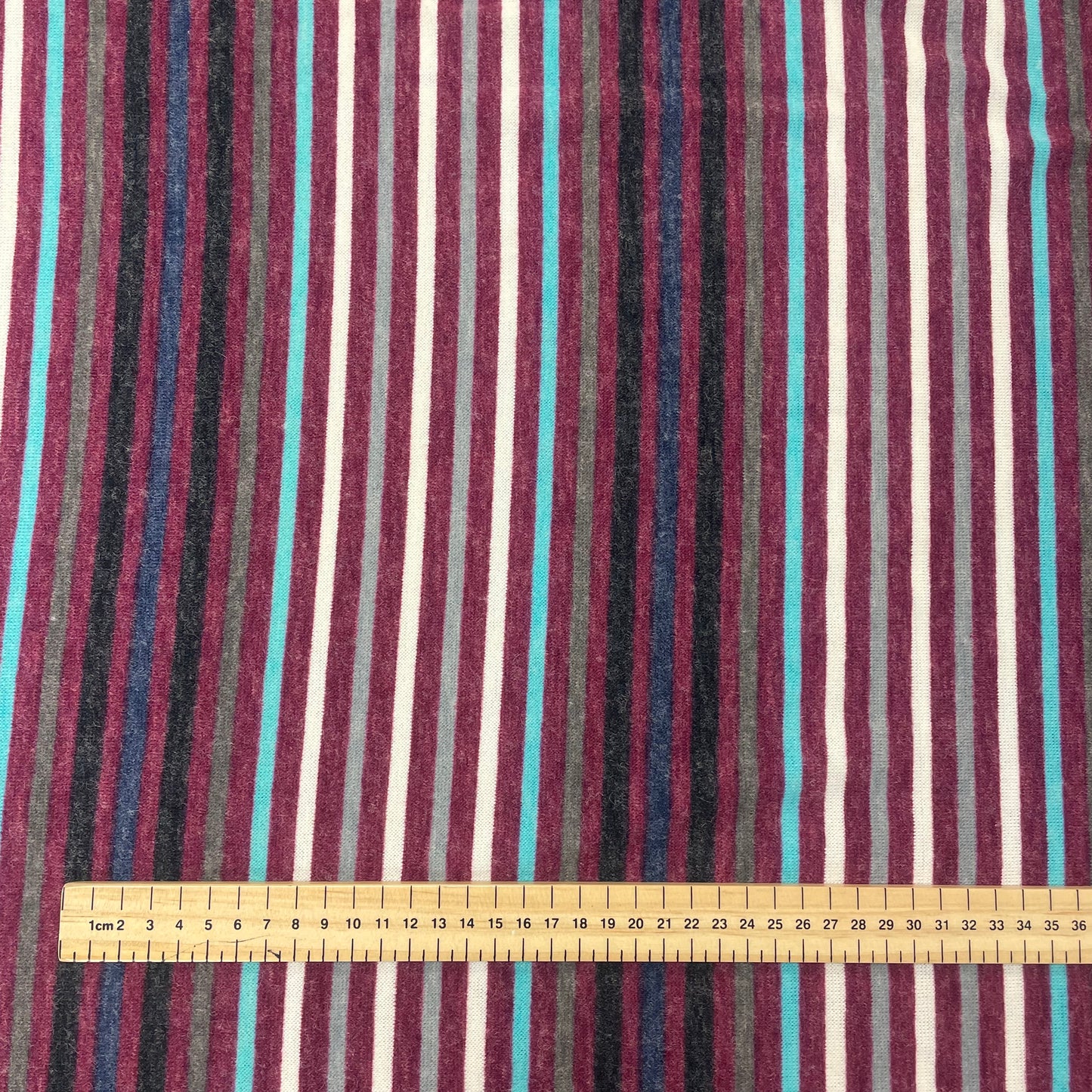 Burgundy, Blue & White Striped Stretch Knit Deadstock Fabric
