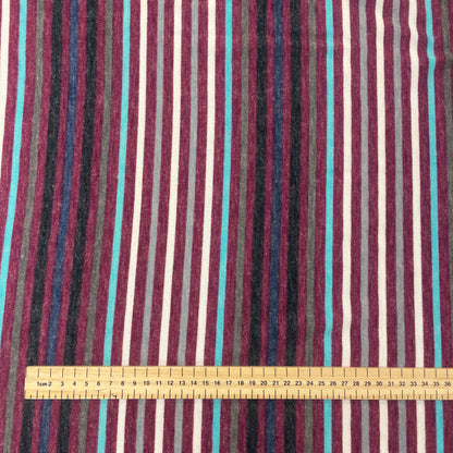 Burgundy, Blue & White Striped Stretch Knit Deadstock Fabric