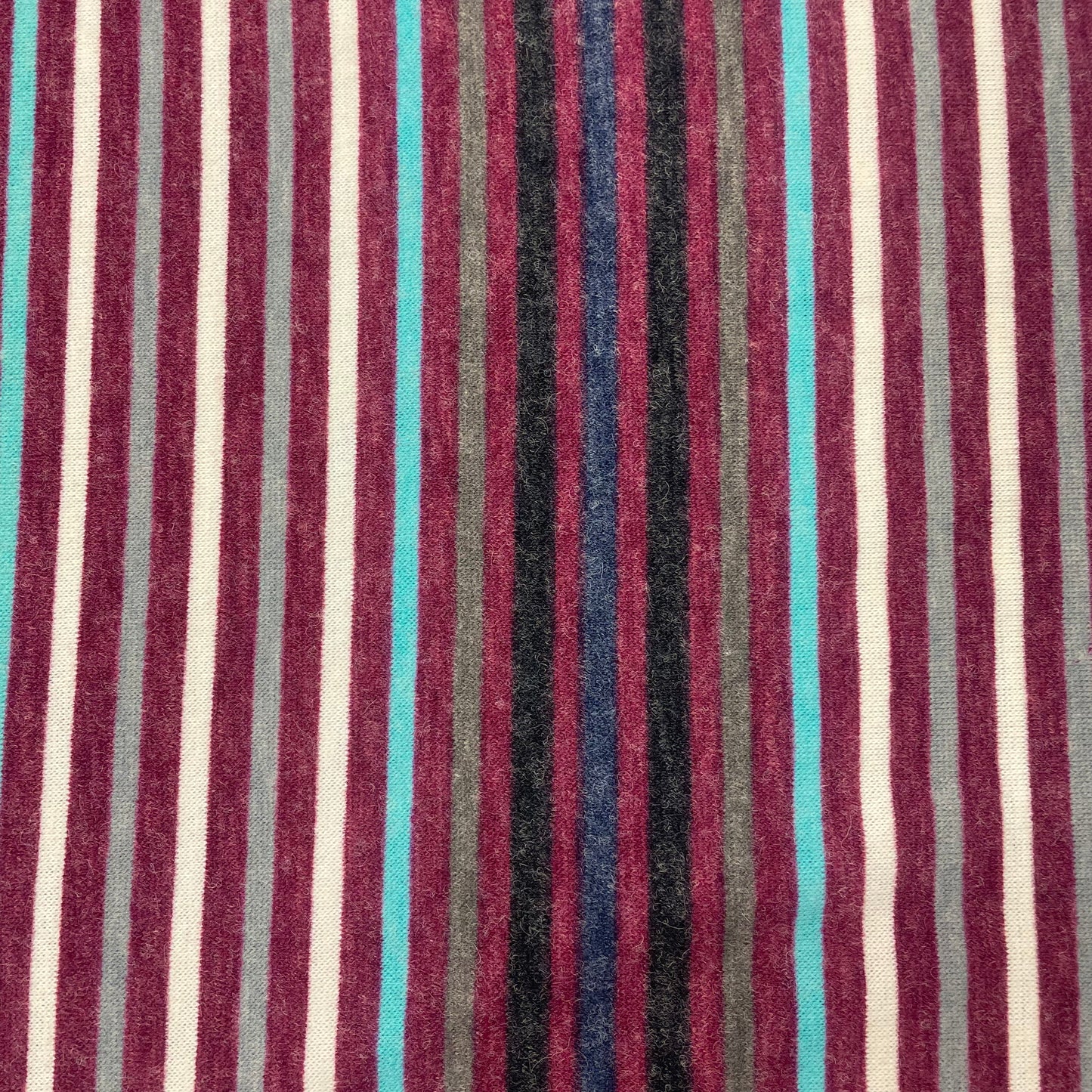 Burgundy, Blue & White Striped Stretch Knit Deadstock Fabric