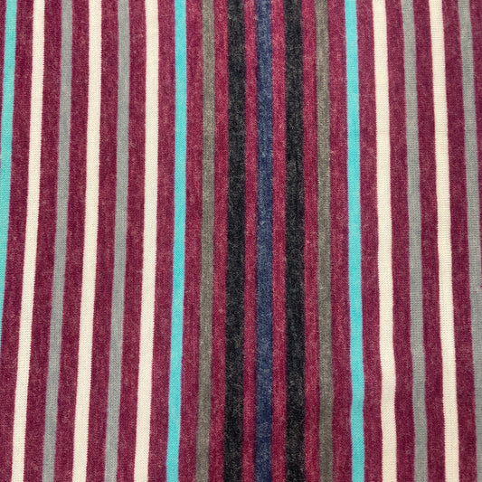 Burgundy, Blue & White Striped Stretch Knit Deadstock Fabric