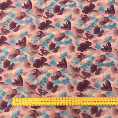 Purple Abstract Watercolour Floral Polyester Crepe Deadstock Fabric