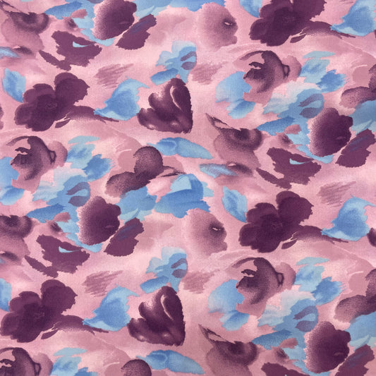 Purple Abstract Watercolour Floral Polyester Crepe Deadstock Fabric