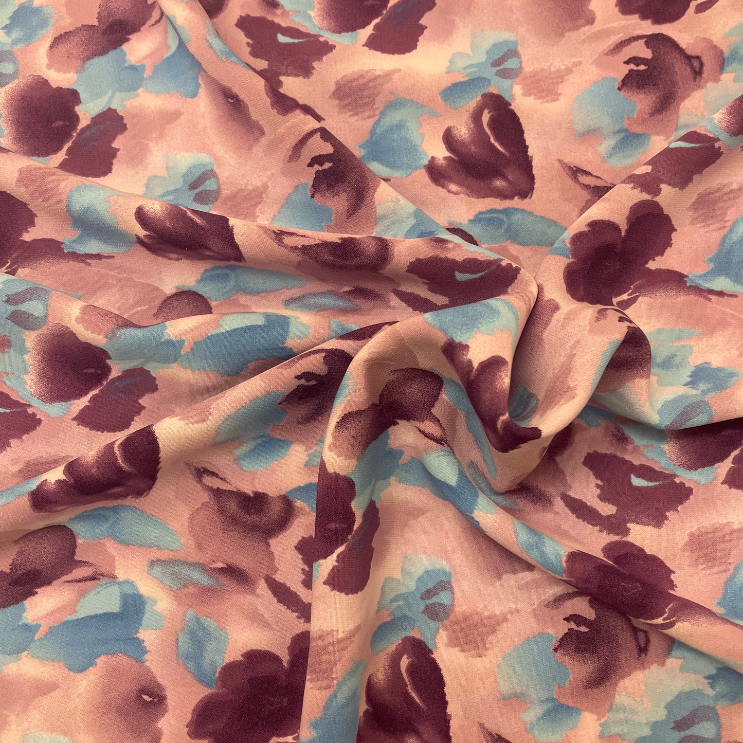 Purple Abstract Watercolour Floral Polyester Crepe Deadstock Fabric