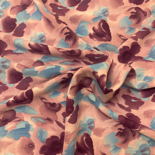 Purple Abstract Watercolour Floral Polyester Crepe Deadstock Fabric