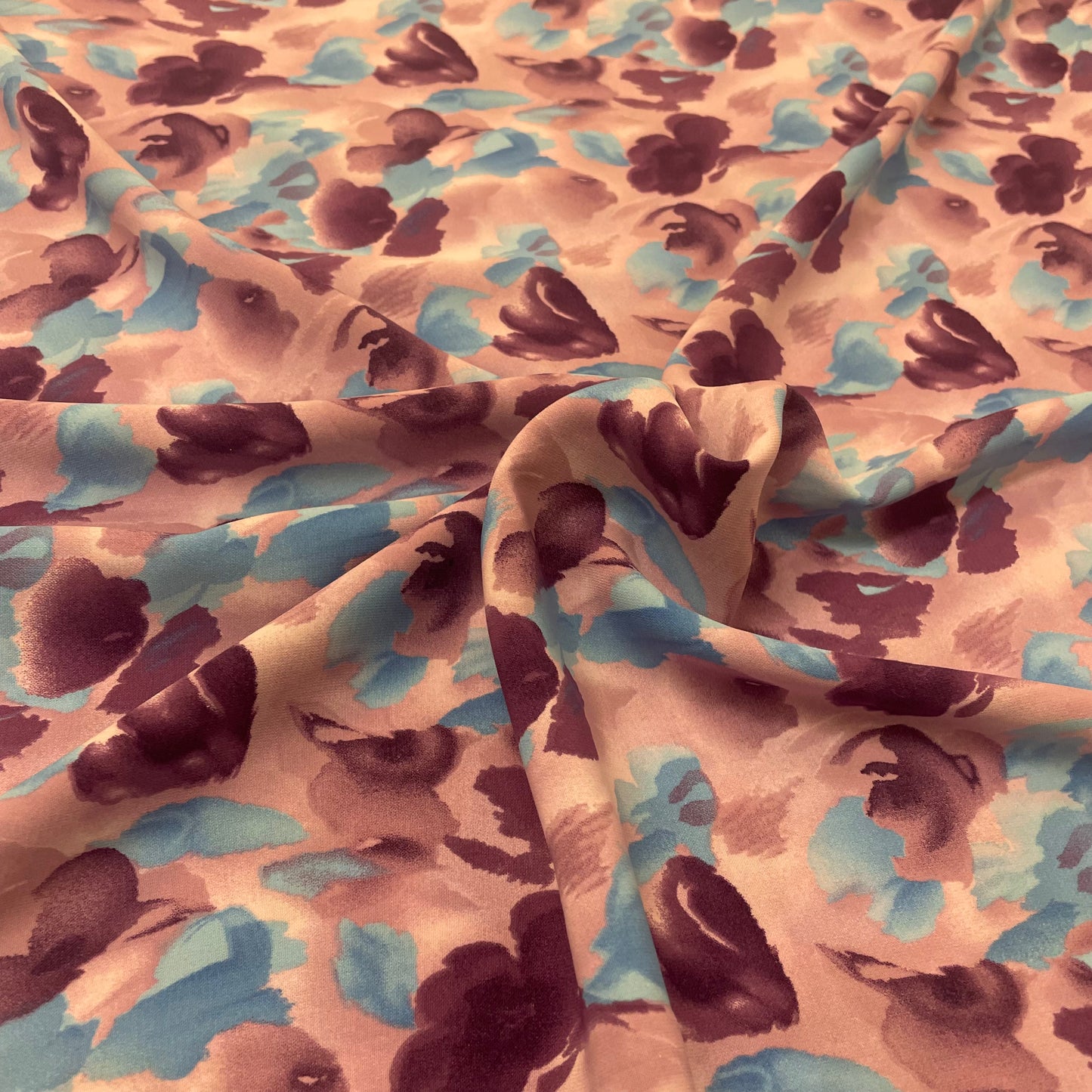 Purple Abstract Watercolour Floral Polyester Crepe Deadstock Fabric