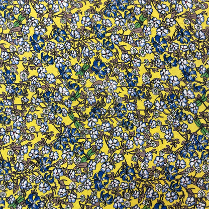 Yellow & Blue Dragonfly Floral Viscose Deadstock Fabric