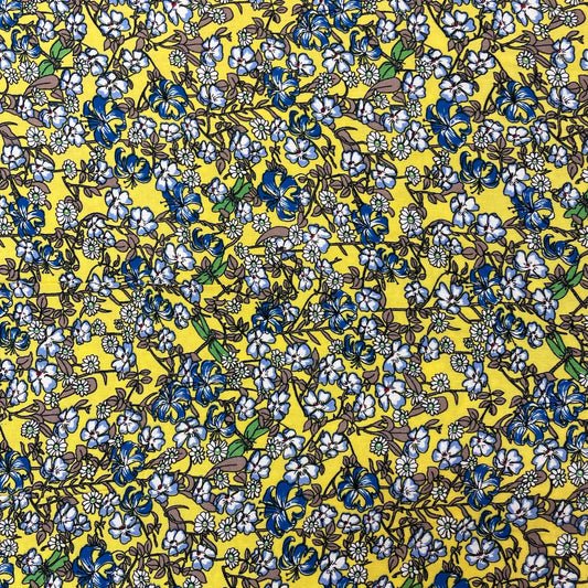 Yellow & Blue Dragonfly Floral Viscose Deadstock Fabric