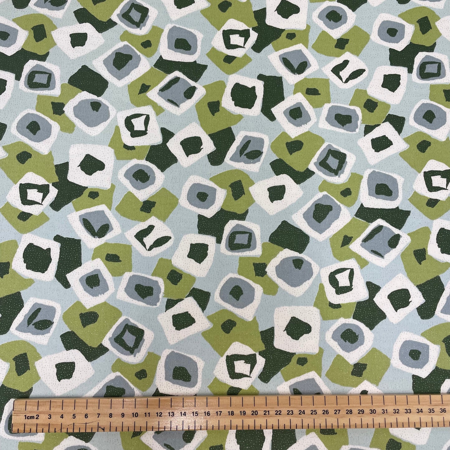 Green Silver Sparkle Geometric Cotton Stretch Deadstock Fabric