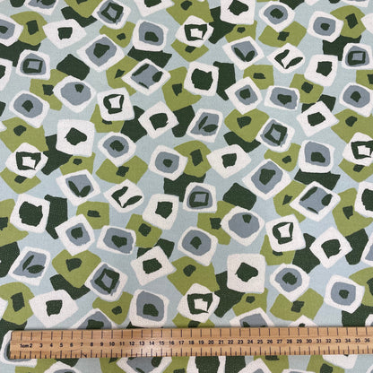Green Silver Sparkle Geometric Cotton Stretch Deadstock Fabric