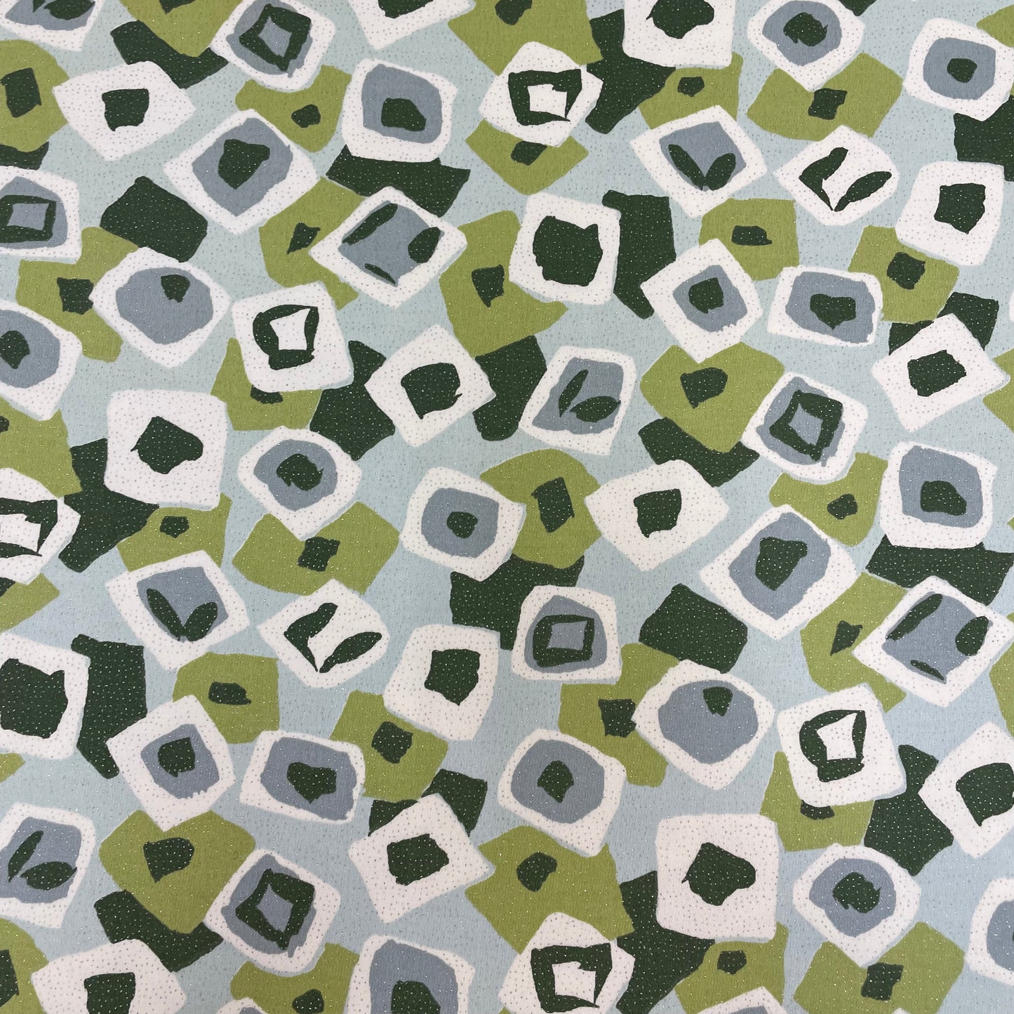 Green Silver Sparkle Geometric Cotton Stretch Deadstock Fabric