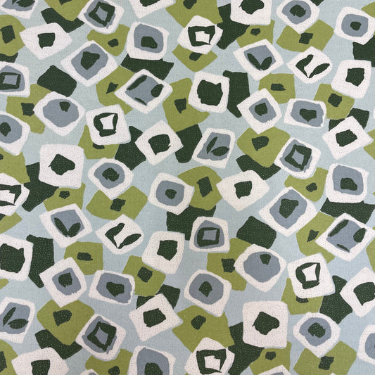 Green Silver Sparkle Geometric Cotton Stretch Deadstock Fabric