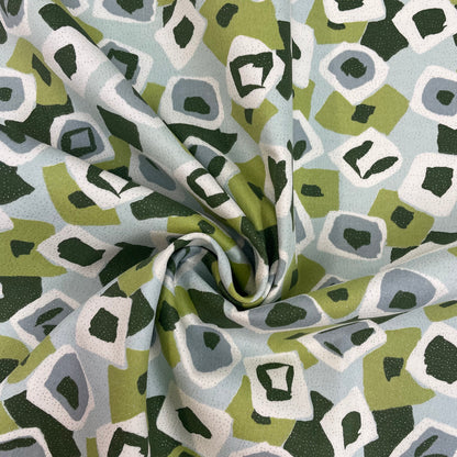 Green Silver Sparkle Geometric Cotton Stretch Deadstock Fabric