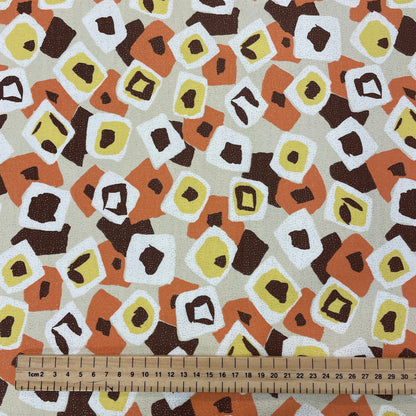 Brown & Orange Geometric Silver Sparkle Cotton Stretch Deadstock Fabric
