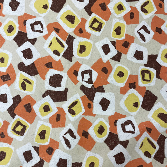 Brown & Orange Geometric Silver Sparkle Cotton Stretch Deadstock Fabric