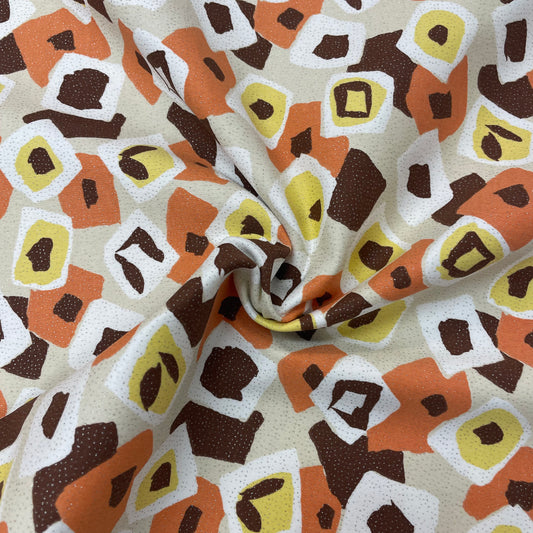 Brown & Orange Geometric Silver Sparkle Cotton Stretch Deadstock Fabric
