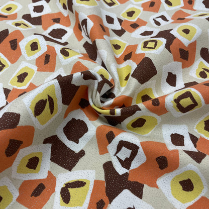 Brown & Orange Geometric Silver Sparkle Cotton Stretch Deadstock Fabric