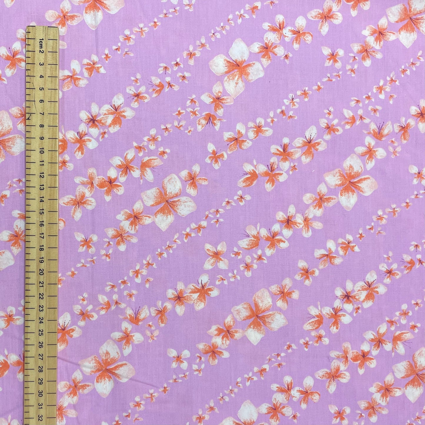 Lilac, Red & White Lily Floral Cotton Deadstock Fabric