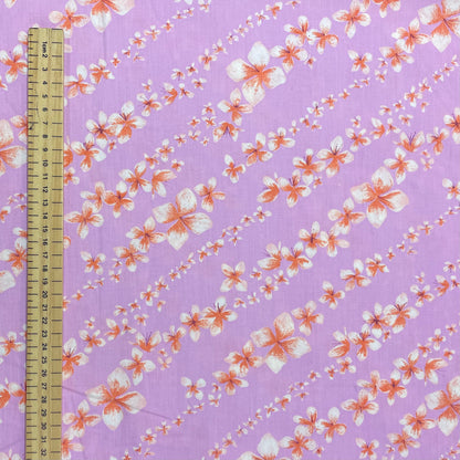 Lilac, Red & White Lily Floral Cotton Deadstock Fabric