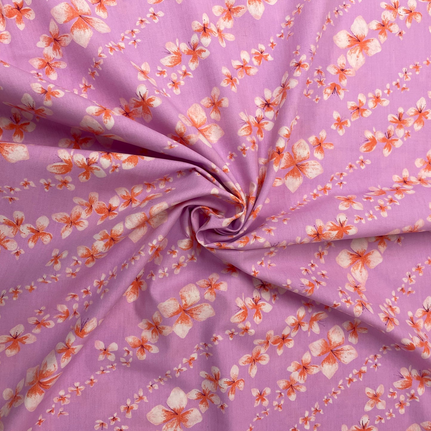 Lilac, Red & White Lily Floral Cotton Deadstock Fabric