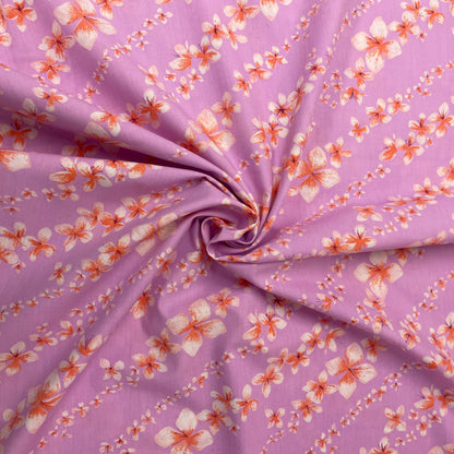 Lilac, Red & White Lily Floral Cotton Deadstock Fabric