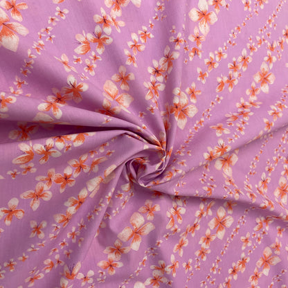 Lilac, Red & White Lily Floral Cotton Deadstock Fabric