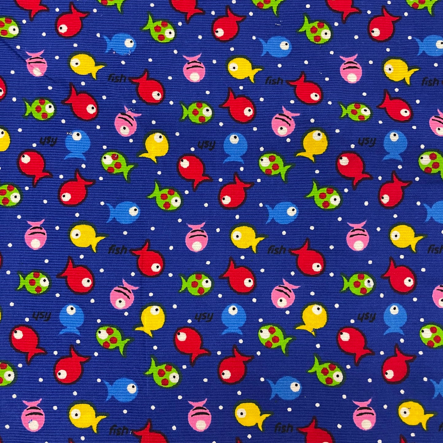 Multicolour Fish Print Blue Needlecord Deadstock Fabric
