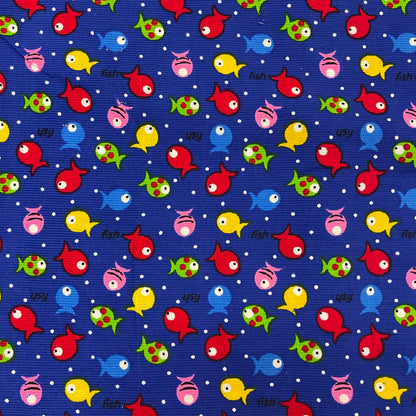Multicolour Fish Print Blue Needlecord Deadstock Fabric