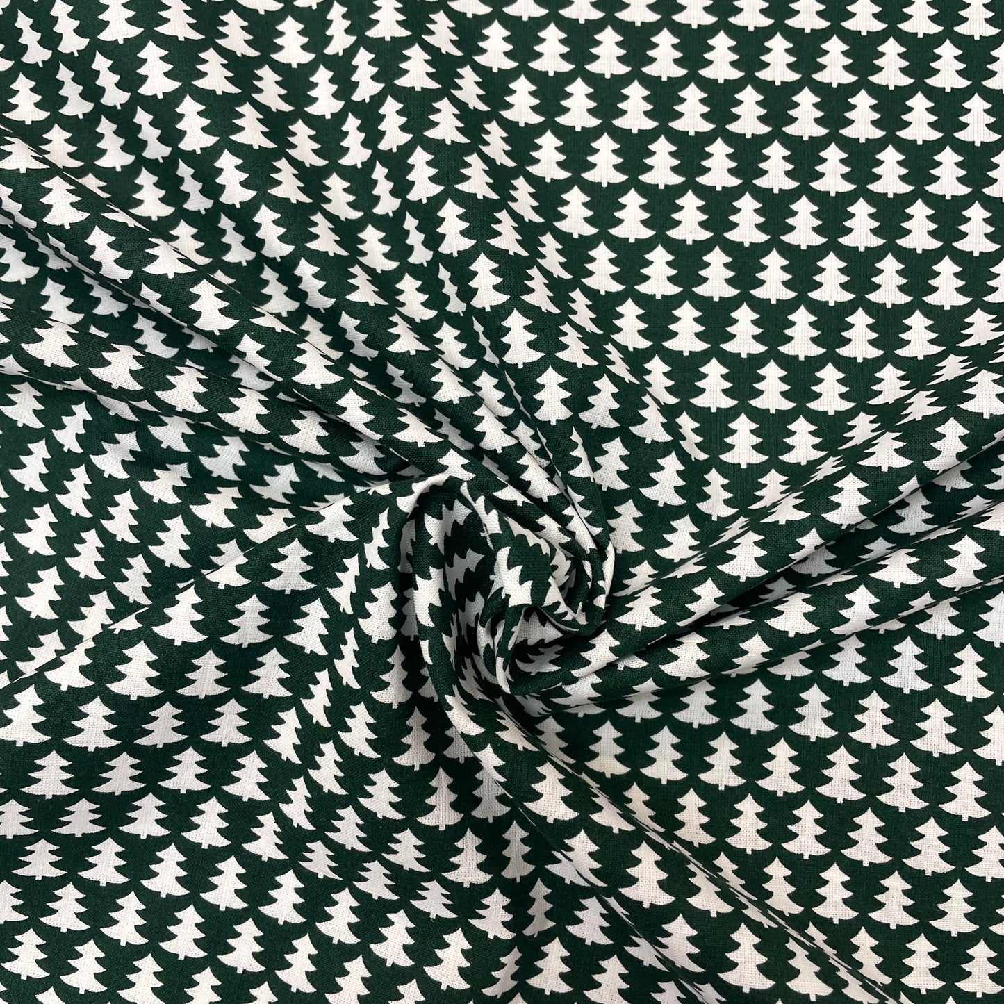 Forest Green & White Christmas Tree Cotton Deadstock Fabric