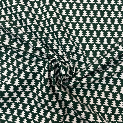 Forest Green & White Christmas Tree Cotton Deadstock Fabric