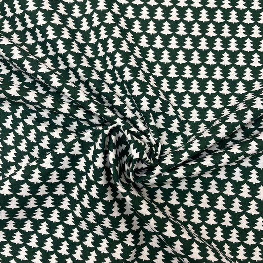 Forest Green & White Christmas Tree Cotton Deadstock Fabric