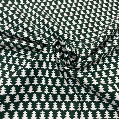 Forest Green & White Christmas Tree Cotton Deadstock Fabric