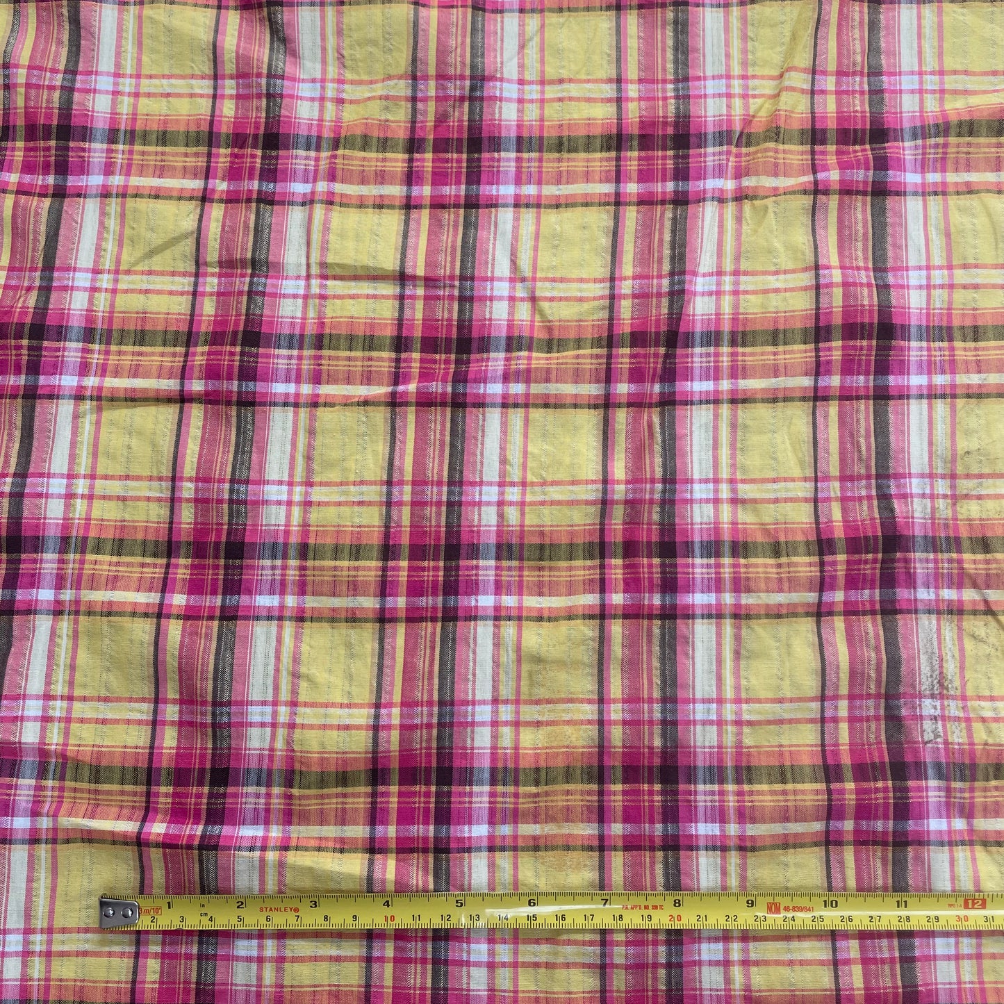 Yellow, Pink & Black Check Cotton Deadstock Fabric