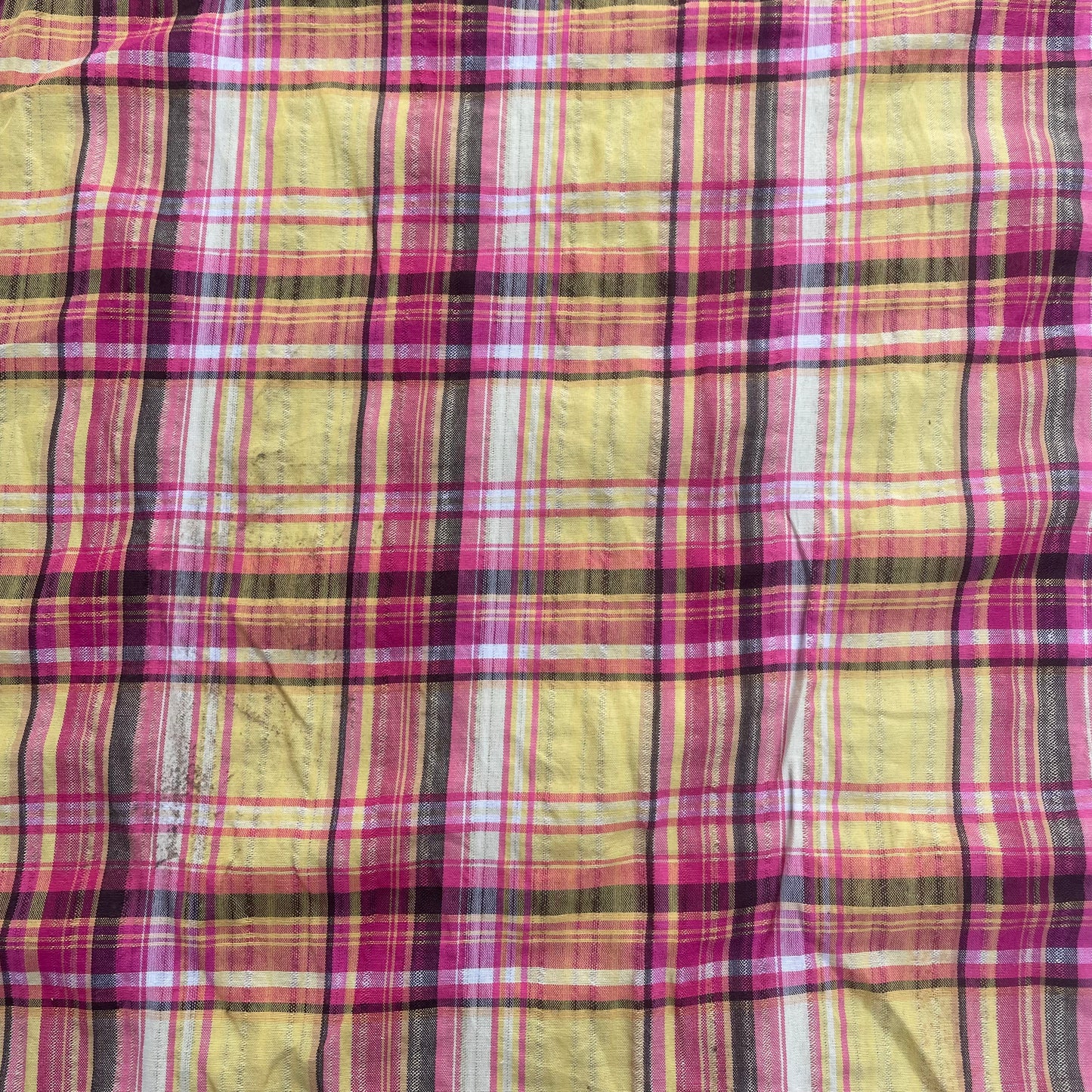 Yellow, Pink & Black Check Cotton Deadstock Fabric