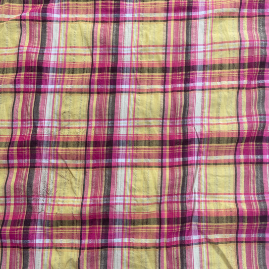 Yellow, Pink & Black Check Cotton Deadstock Fabric