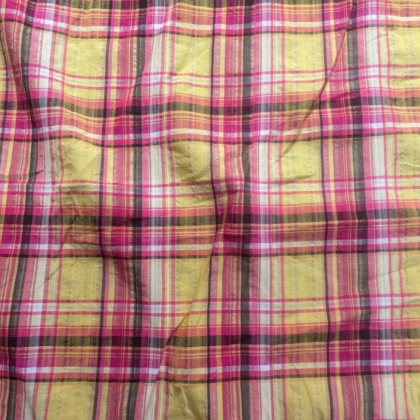 Yellow, Pink & Black Check Cotton Deadstock Fabric