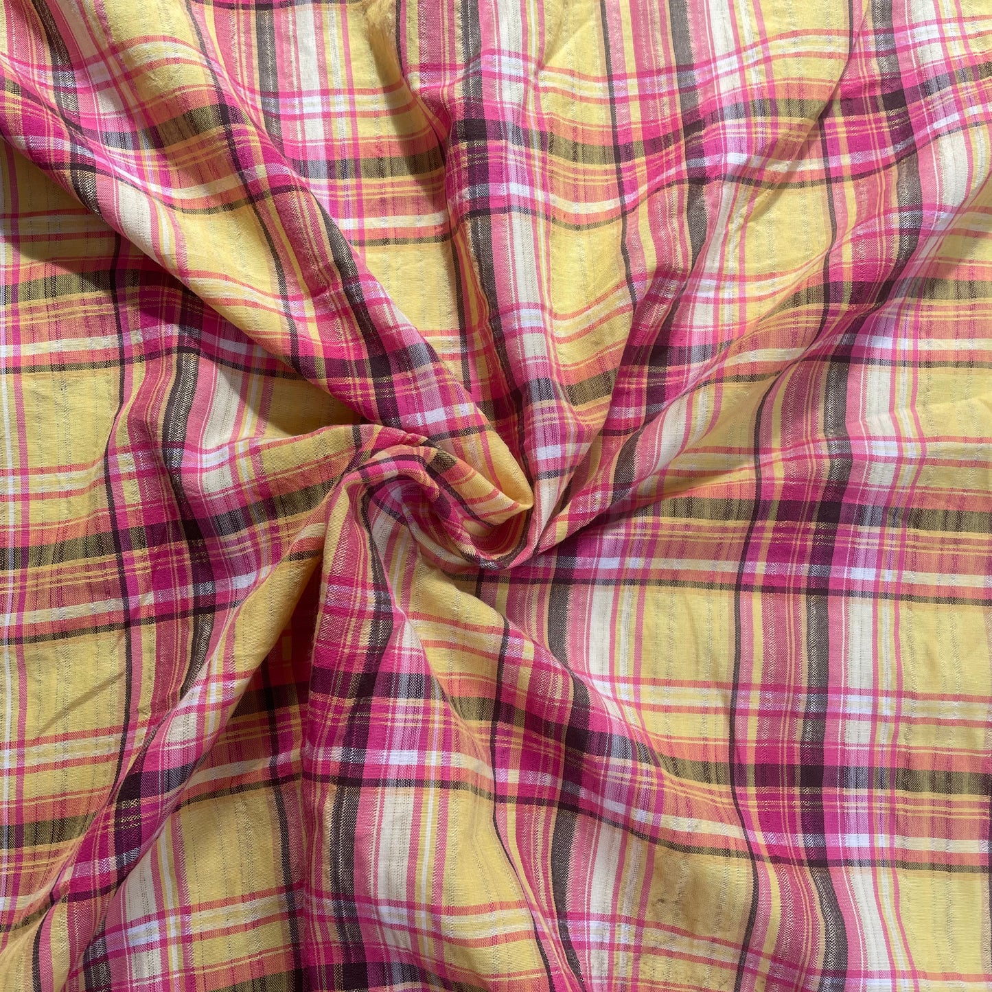 Yellow, Pink & Black Check Cotton Deadstock Fabric